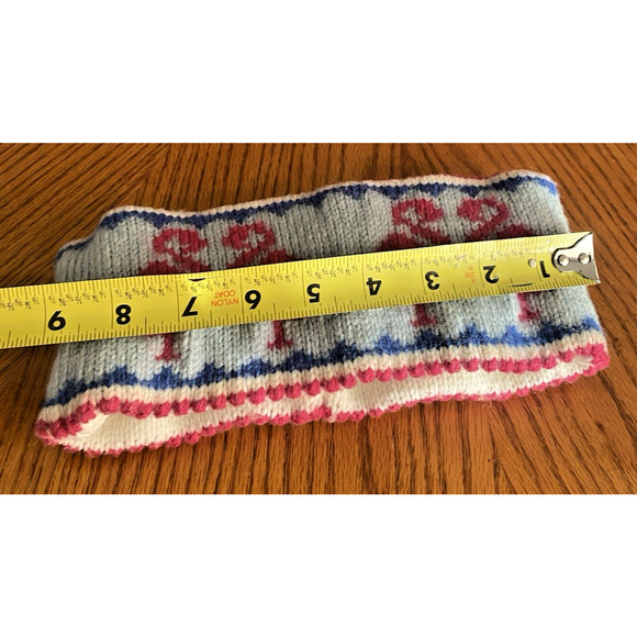Vintage Sarita Wool Knitted Headband Flamingo Pattern Pink Blue White 80s Ski - Picture 9 of 10